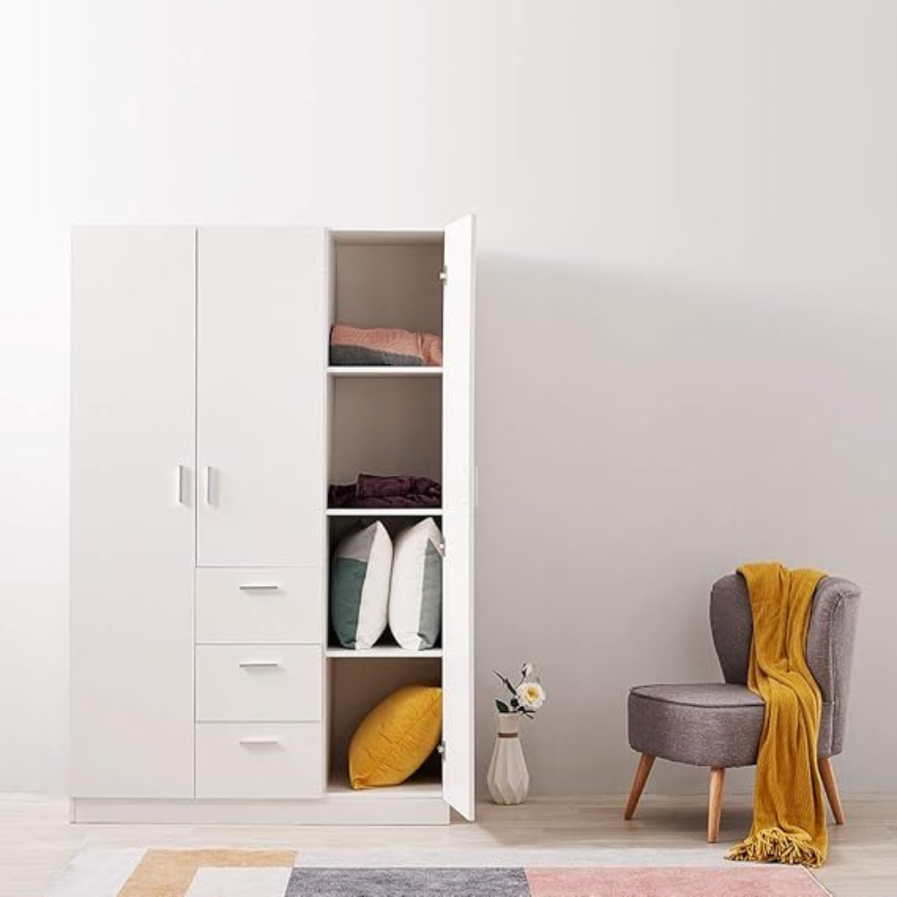 Panana Modern 3 Doors, 3 Drawers Wardrobes with Hanging Rail - Image 3