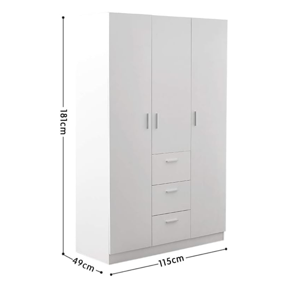 Panana Modern 3 Doors, 3 Drawers Wardrobes with Hanging Rail - Image 6