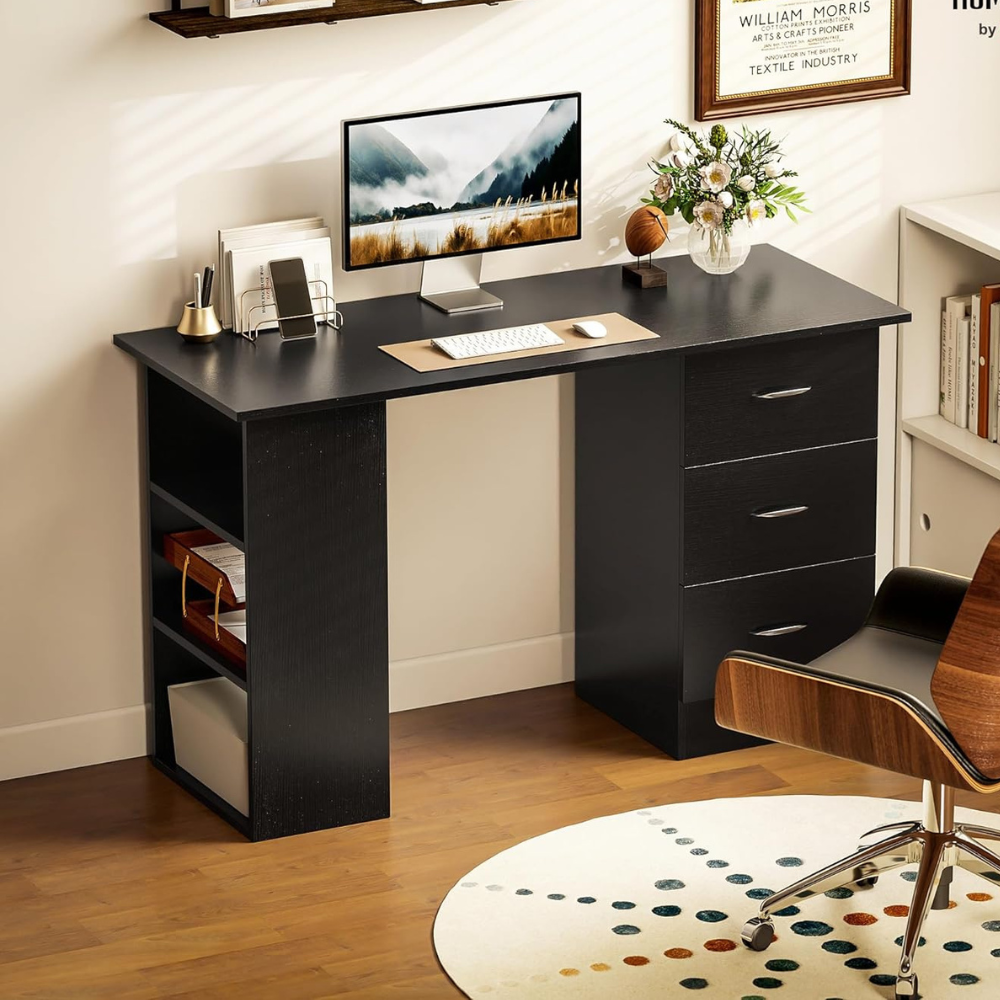 HOMCOM Black Computer Desk with Drawers and Shelves - Image 2