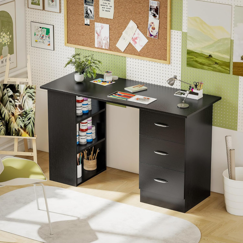 HOMCOM Black Computer Desk with Drawers and Shelves - Image 3