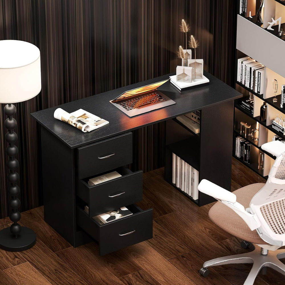 HOMCOM Black Computer Desk with Drawers and Shelves - Image 4