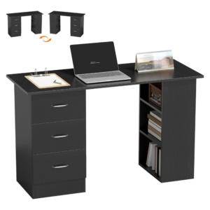 HOMCOM Black Computer Desk with Drawers and Shelves