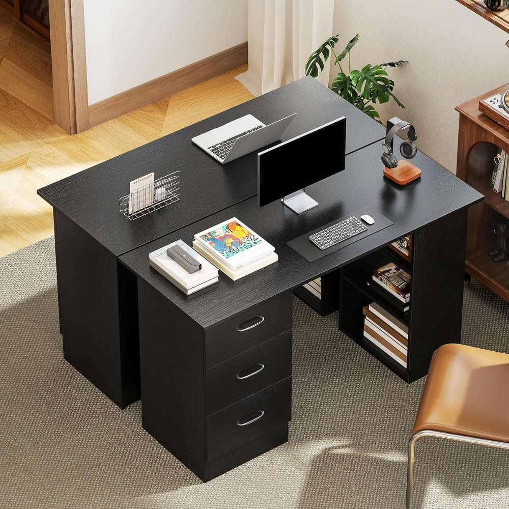 HOMCOM Black Computer Desk with Drawers and Shelves - Image 5