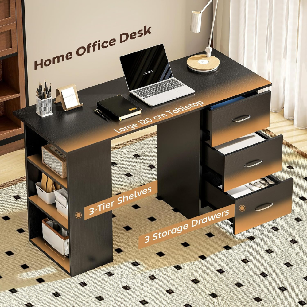HOMCOM Black Computer Desk with Drawers and Shelves - Image 6
