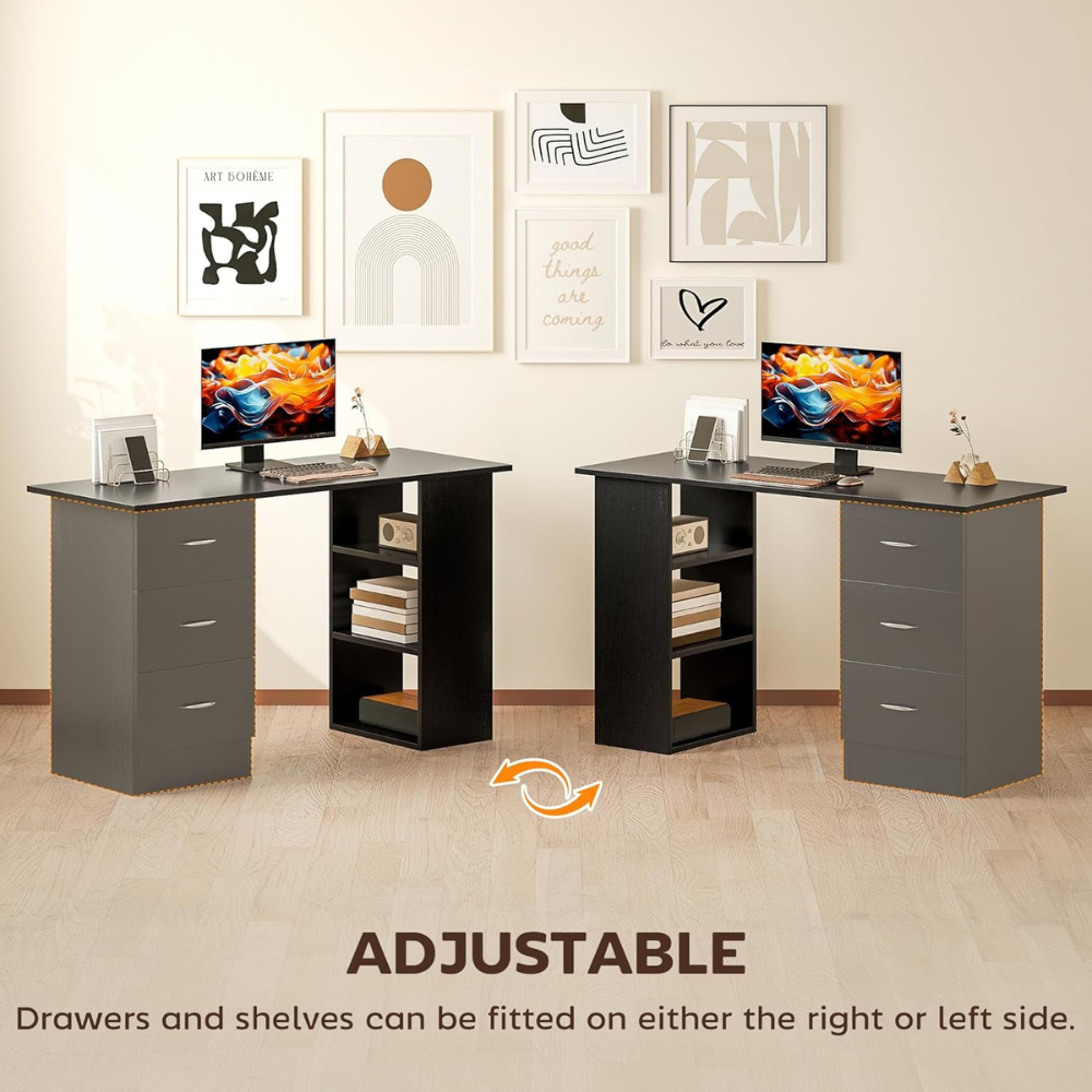 HOMCOM Black Computer Desk with Drawers and Shelves - Image 7