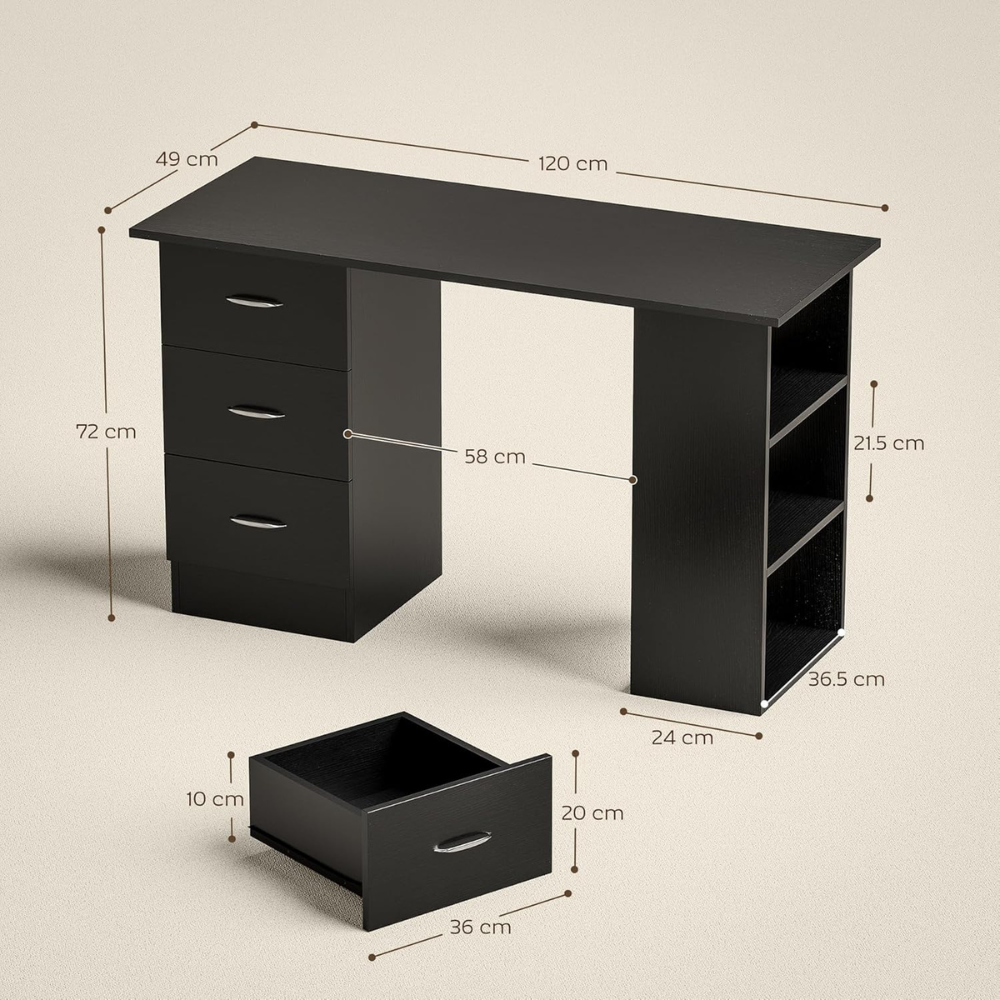 HOMCOM Black Computer Desk with Drawers and Shelves - Image 9