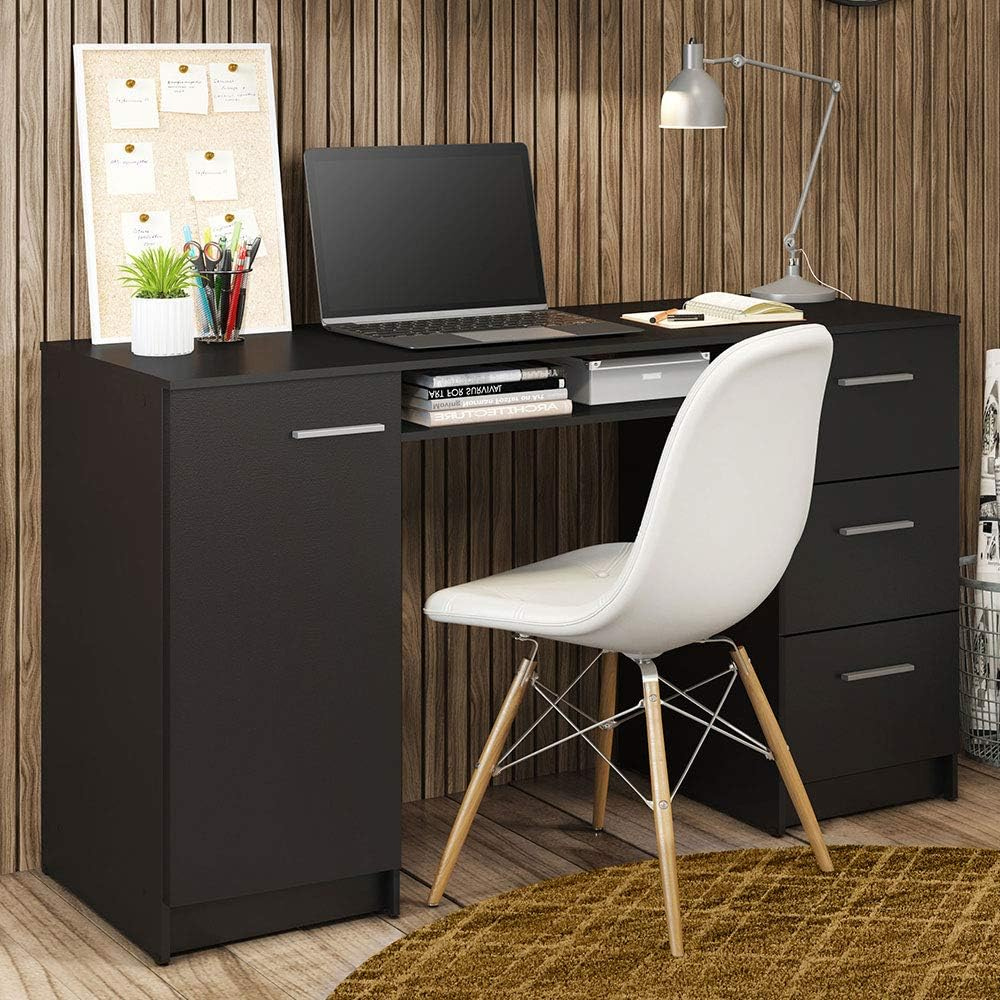 Madesa Home Office Computer Writing Desk with 3 Drawers, 1 Door and 1 Storage Shelf - Image 2