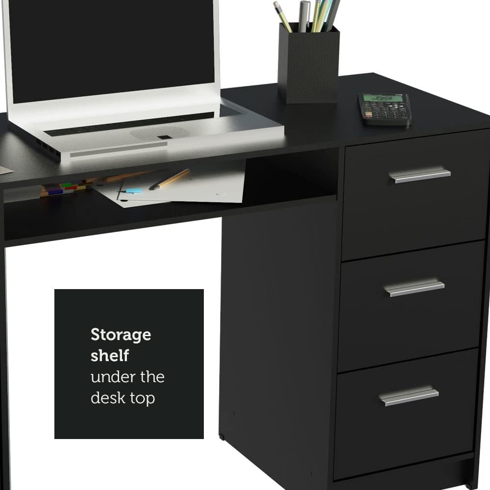 Madesa Home Office Computer Writing Desk with 3 Drawers, 1 Door and 1 Storage Shelf - Image 5