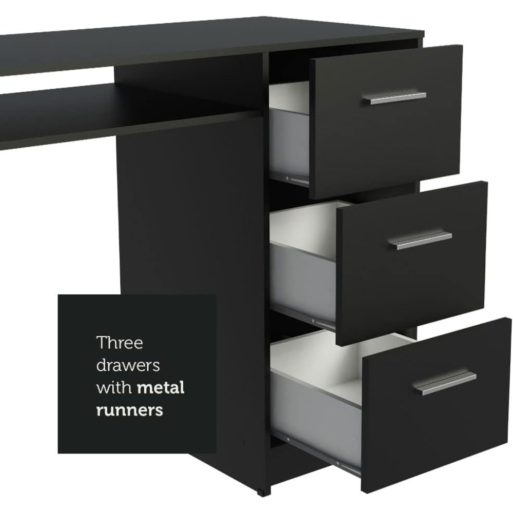 Madesa Home Office Computer Writing Desk with 3 Drawers, 1 Door and 1 Storage Shelf - Image 6