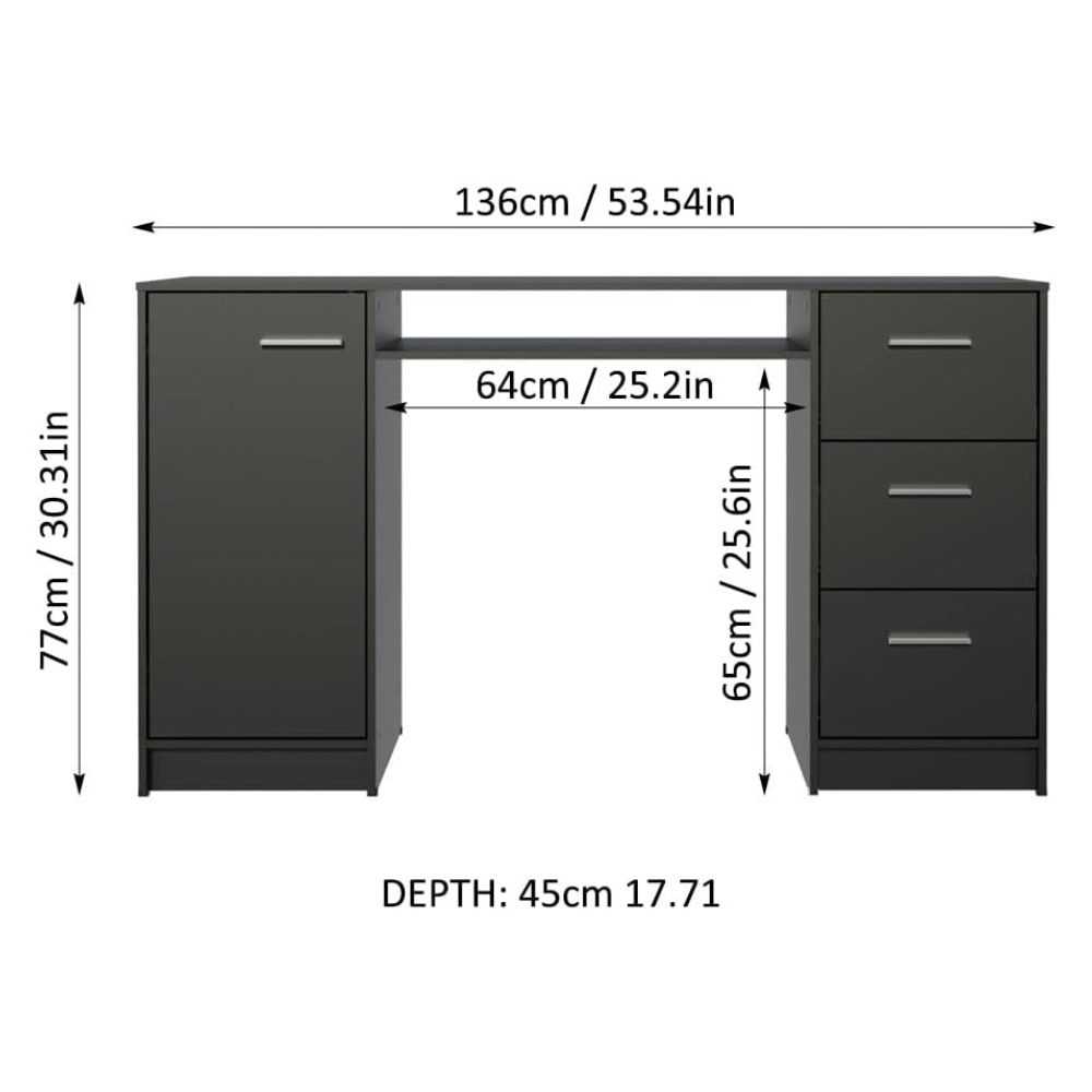 Madesa Home Office Computer Writing Desk with 3 Drawers, 1 Door and 1 Storage Shelf - Image 7