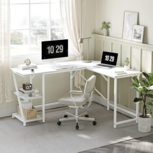 CubiCubi L-Shaped Computer Desk with Storage Shelves