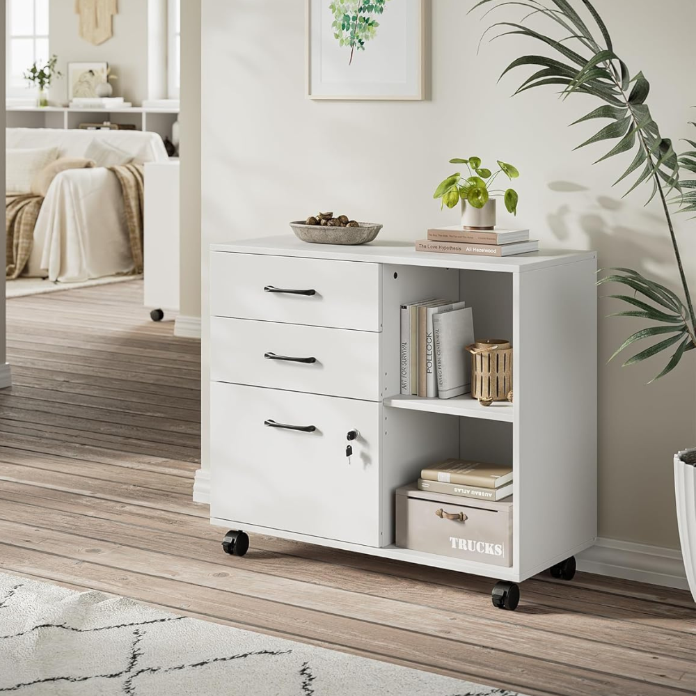 FEZIBO 3-Drawer Mobile File Cabinet with Lock & Office Storage - Image 2