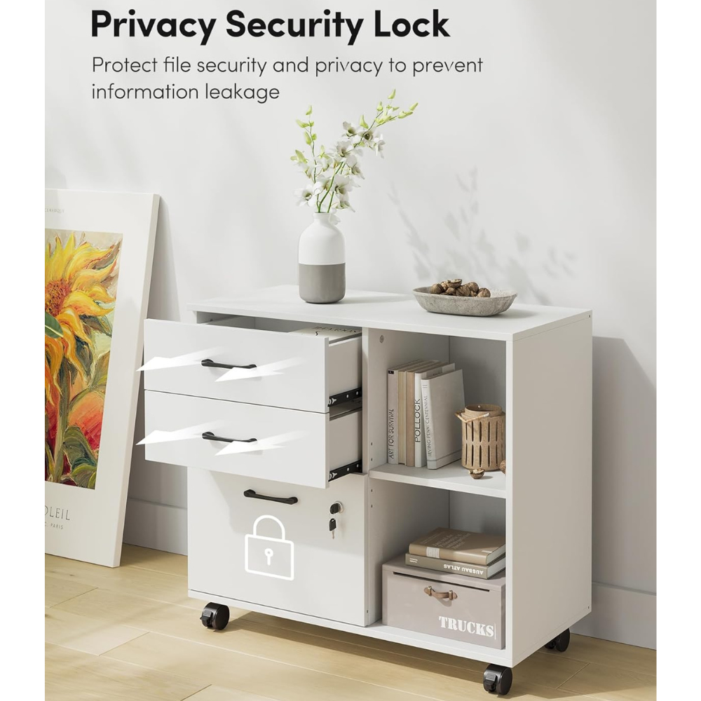 FEZIBO 3-Drawer Mobile File Cabinet with Lock & Office Storage - Image 3