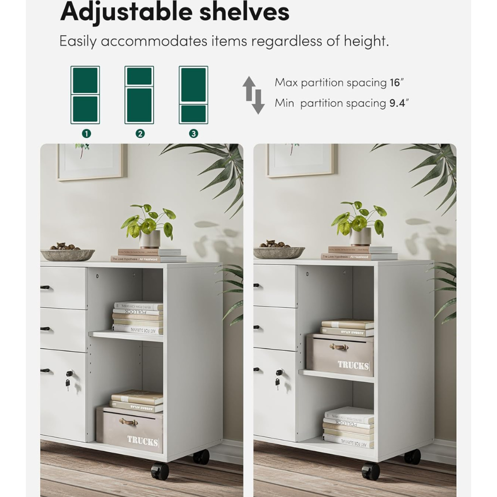 FEZIBO 3-Drawer Mobile File Cabinet with Lock & Office Storage - Image 5