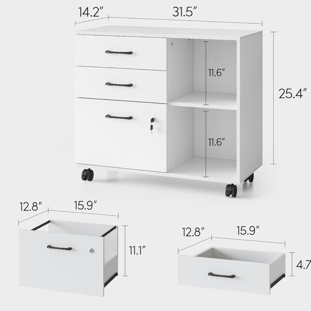FEZIBO 3-Drawer Mobile File Cabinet with Lock & Office Storage - Image 8
