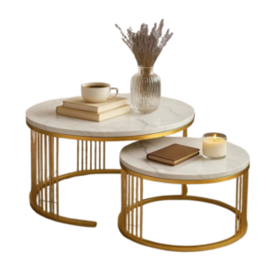 Woodx Nesting Coffee Tables, Faux Marble and Gold Elegance