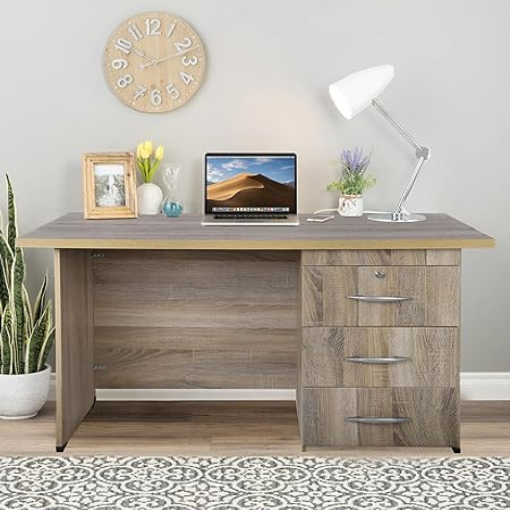 Study and Reception Desk with 3 Drawers Wood - Image 2