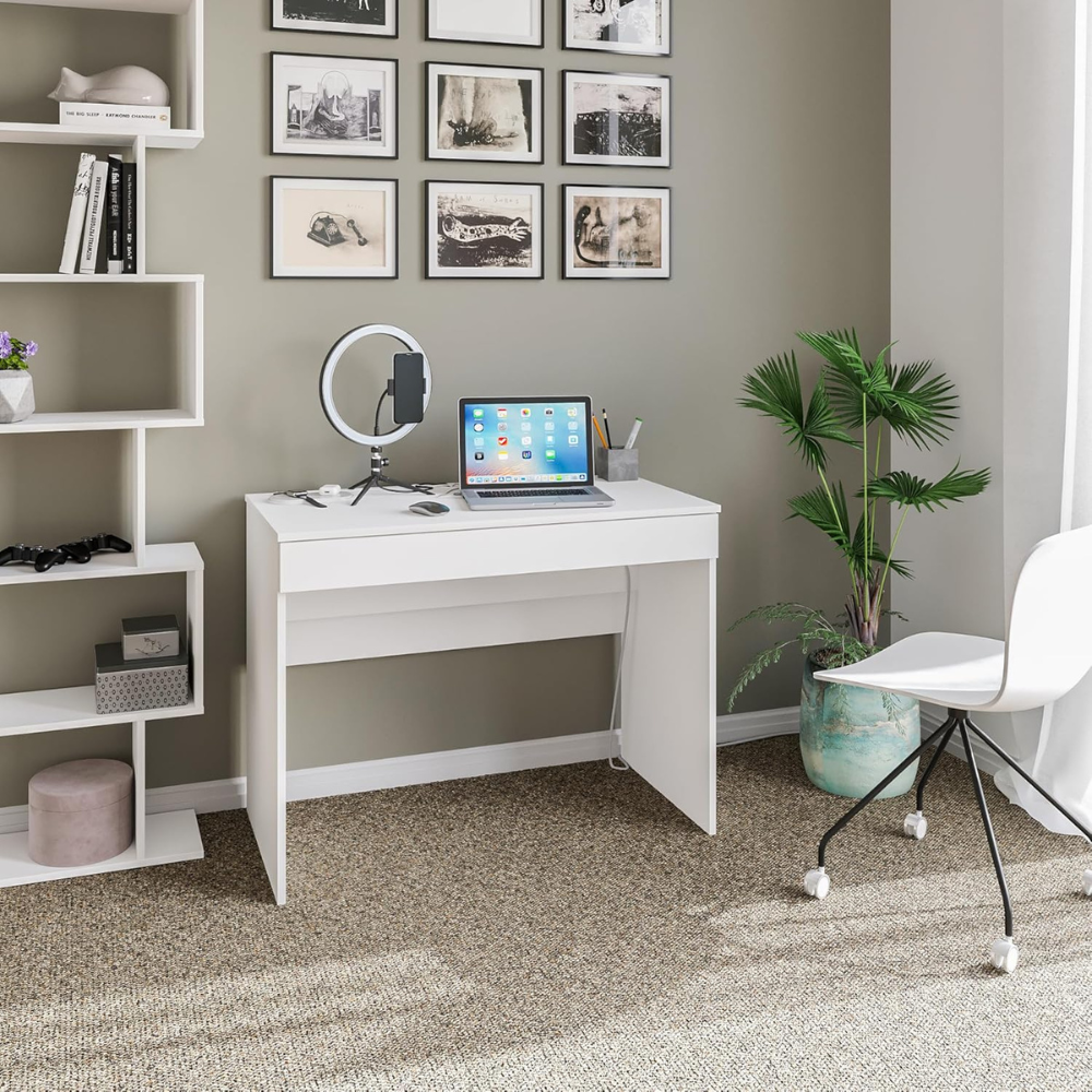 KOMTO White Computer Desk with Drawer - Image 4