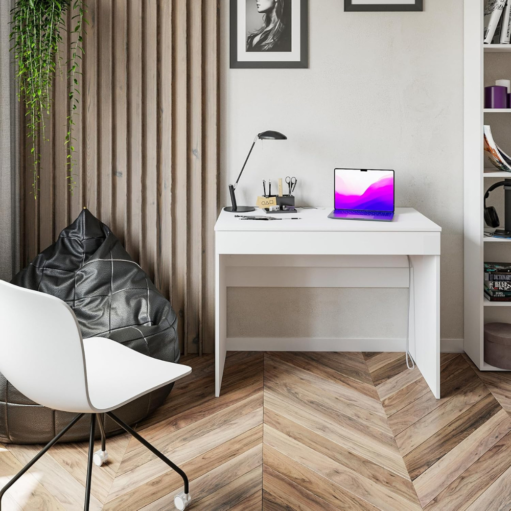 KOMTO White Computer Desk with Drawer - Image 5