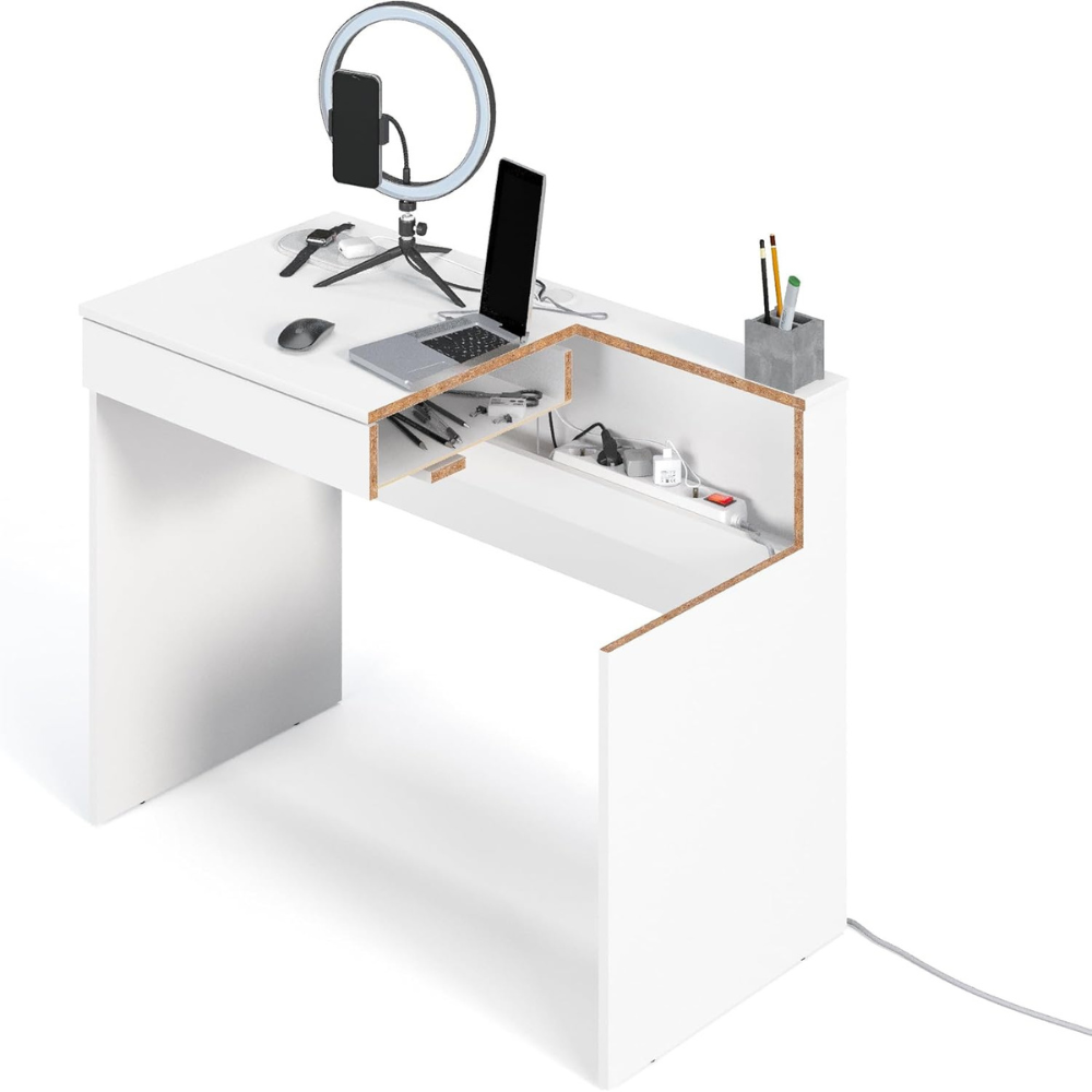KOMTO White Computer Desk with Drawer - Image 6
