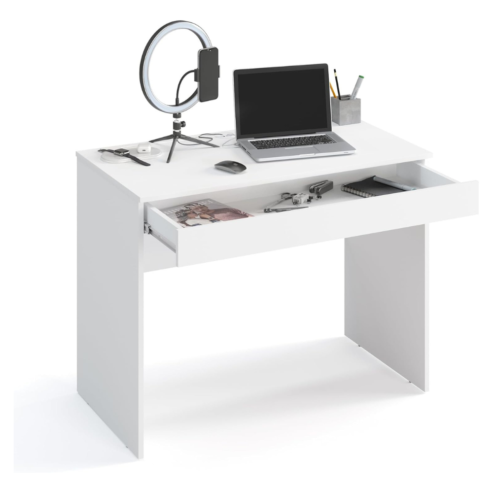 KOMTO White Computer Desk with Drawer
